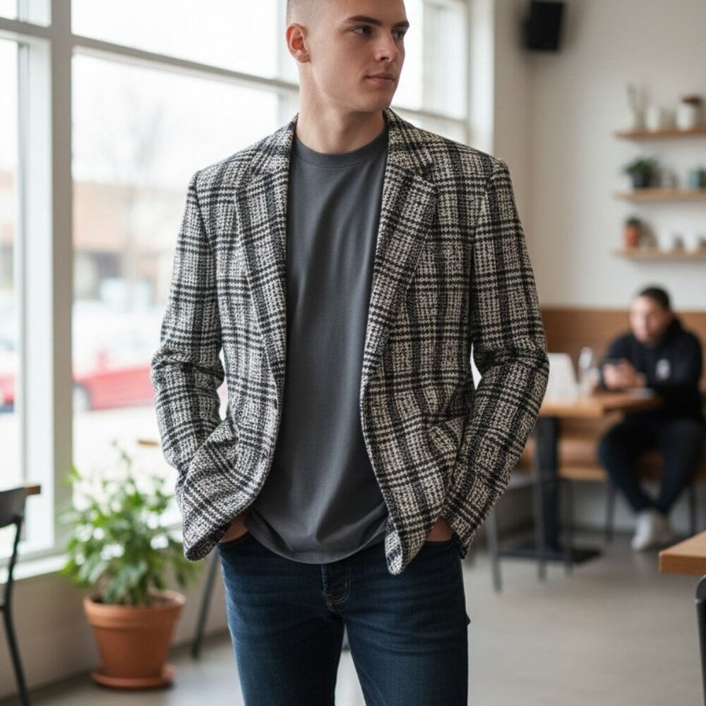 Francescatti Men's Plaid Tweed Blazer Wool Sport Coat Sz 50 Vtg Preppy Academia